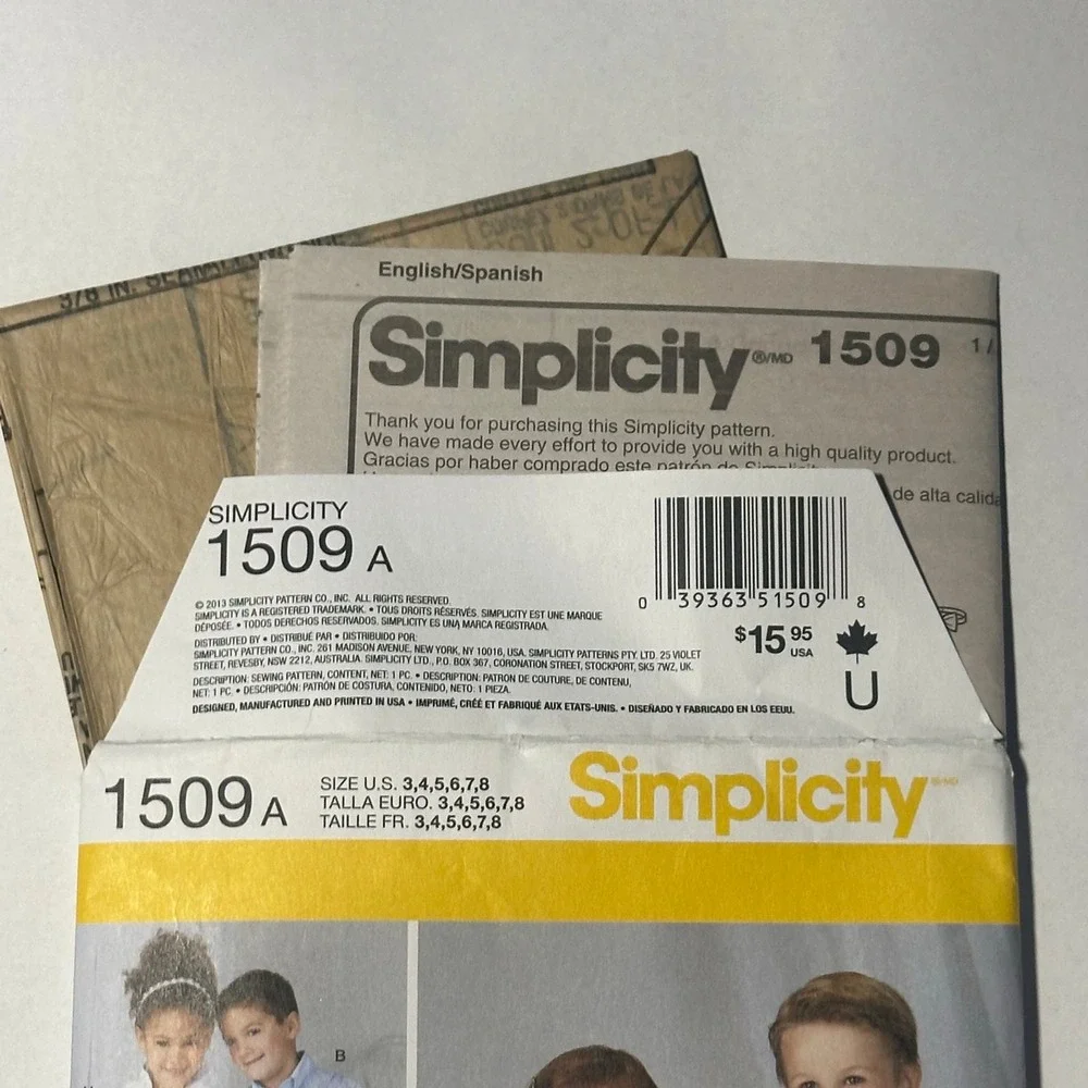 Simplicity 1509 Sewing Pattern Child Unisex Uncut Vest Bolero Bow Tie